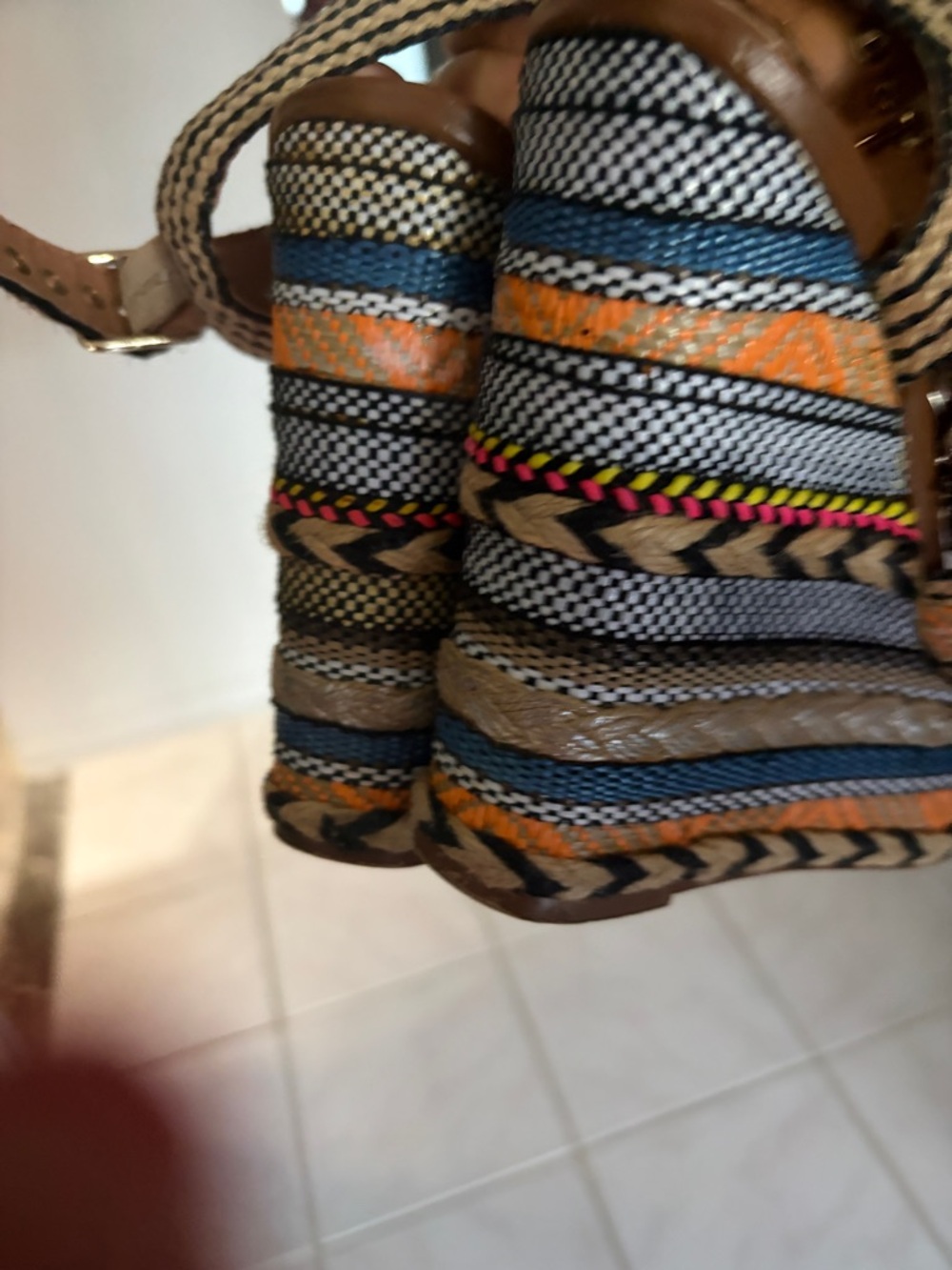 River Island Orange and Natural Woven Platform Wedge Sandals - Picture 6 of 8